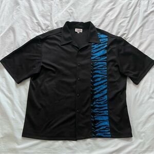 Cocktail Hour Vintage Bowling Shirt Black Blue Velvet Zebra Print  Button Up 2XL